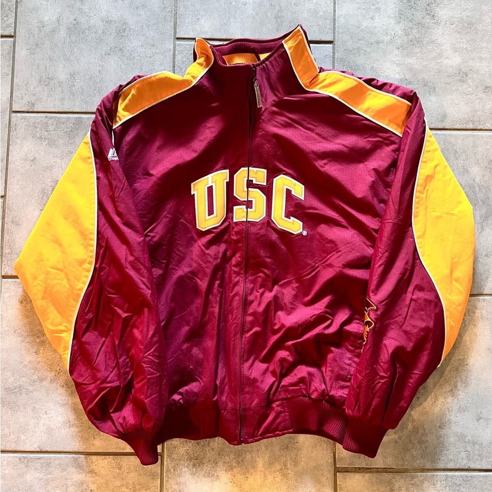 USC Trojans Jacket Cardinal Red & Gold Front Full Zip Embroidered Logo Medium